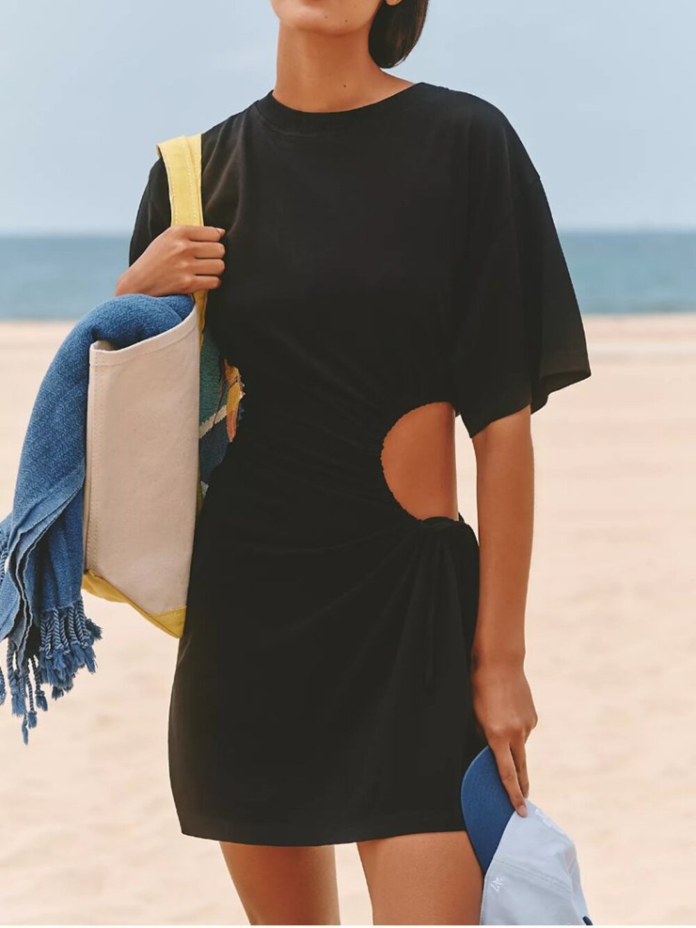 NWT Anthropologie Celandine Short-Sleeve Cutout Fitted Mini Dress in Black